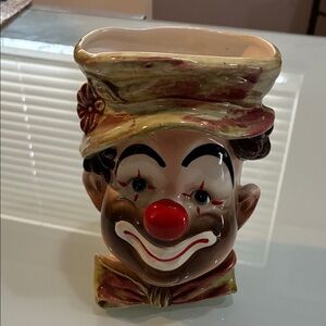 Tall Vintage MCM Clown with red nose Ceramic Vase planter catch all